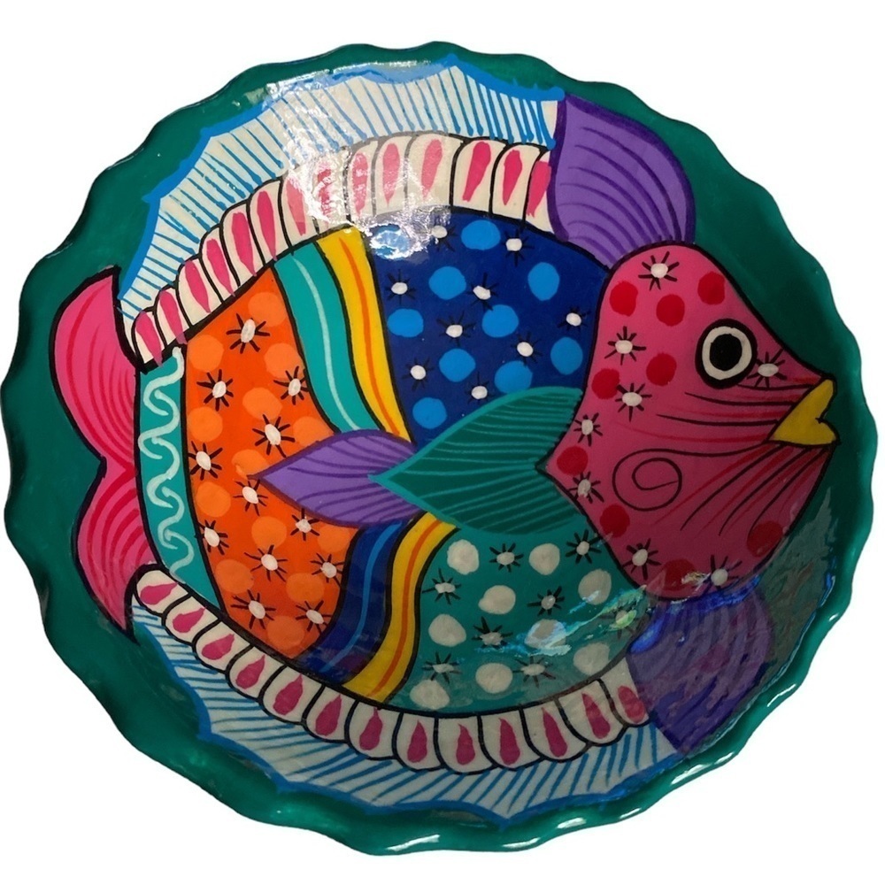 Dish bowl clay hand painted made in Mexico